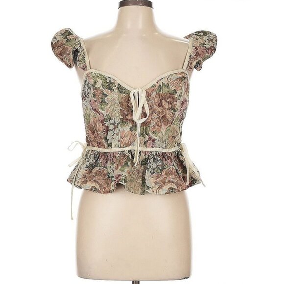 🤍 Sofie the Label Jacquard Corset Top Velvet Ribbons Cottagecore Milkmaid NWT - Picture 5 of 11